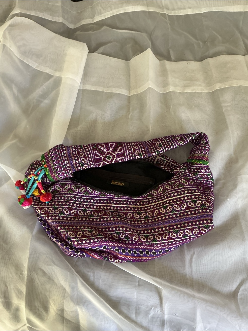 Purple Patterned Boho Shoulder Bag - Picture 4 of 5